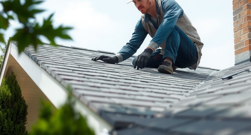 a roofing professional inspecting a residential roof