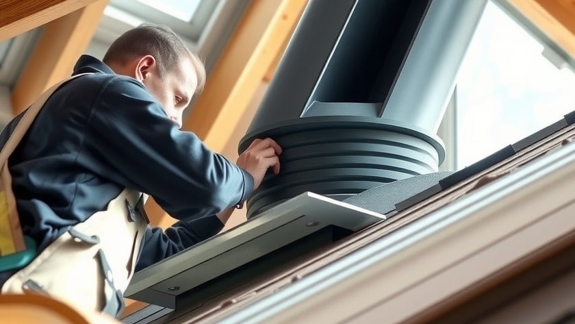 Professional roofer inspecting attic ventilation vents